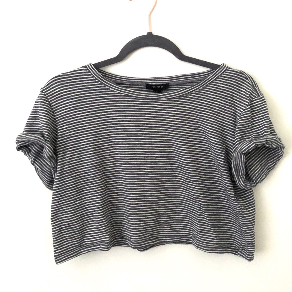 Grey and white striped crop top